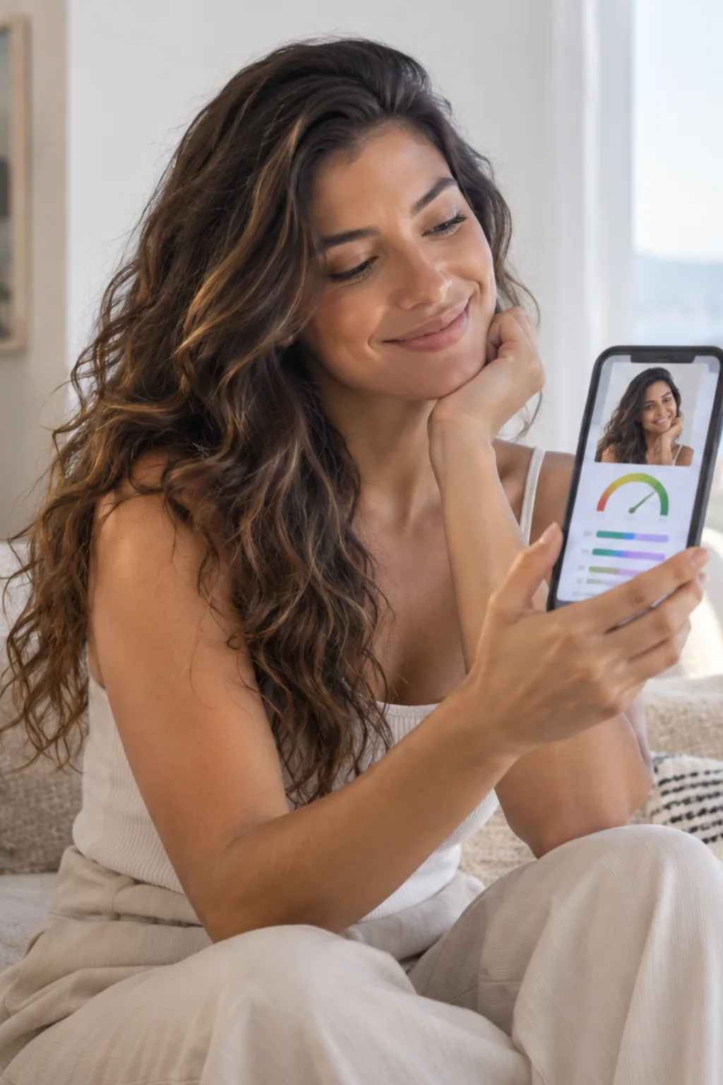 medidor de beleza com análise da feminilidade facial — exemplo criado na Avalia Foto