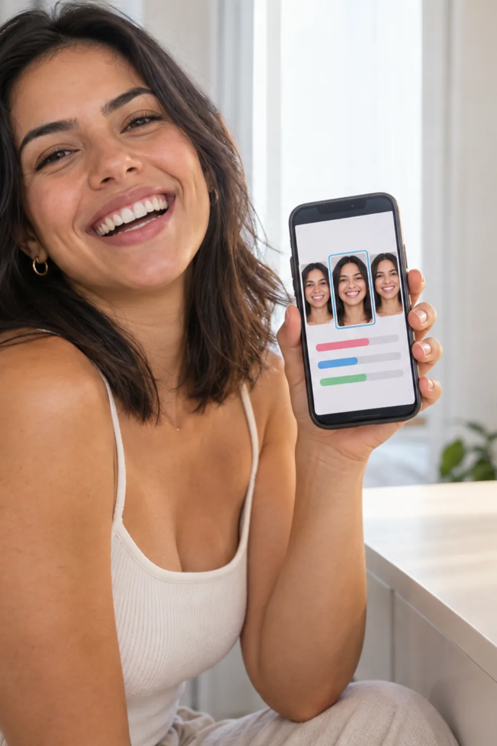 medidor de beleza com análise do sorriso — exemplo criado na Avalia Foto