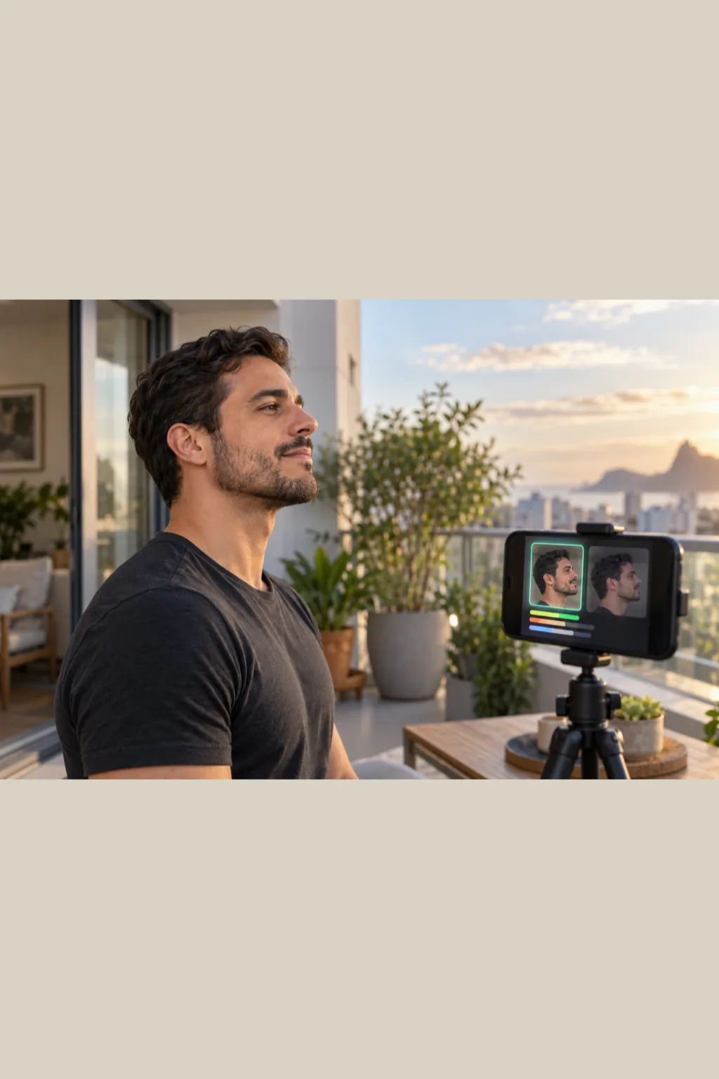 medidor de beleza para fotos de perfil lateral — exemplo criado na Avalia Foto